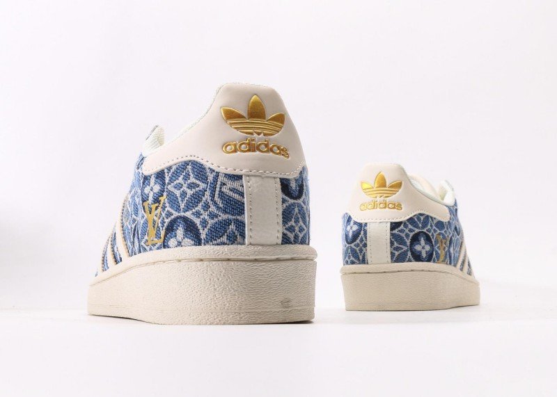 LV x adidas blue and white monogram joint sneakers - Image 6