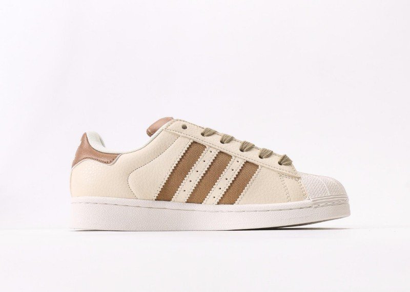 adidas Superstar beige and brown striped casual shoes - Image 2