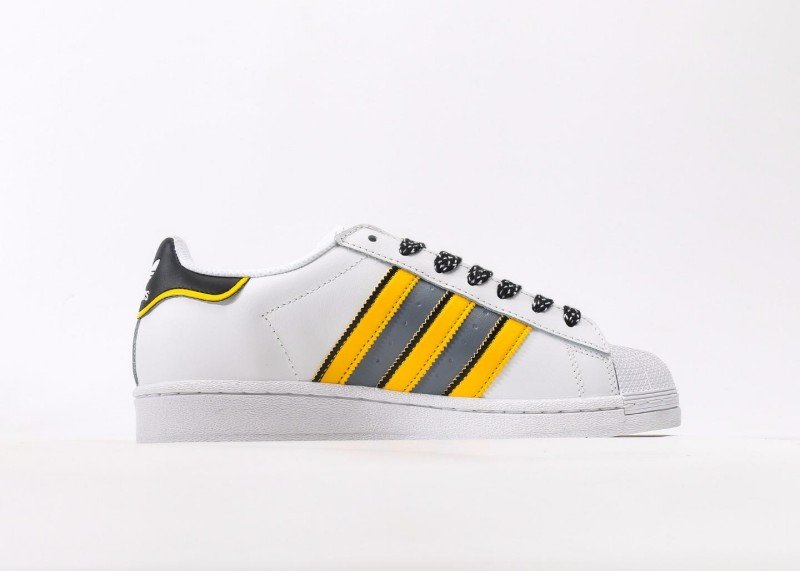 adidas yellow and gray striped shell toe sneakers - Image 2