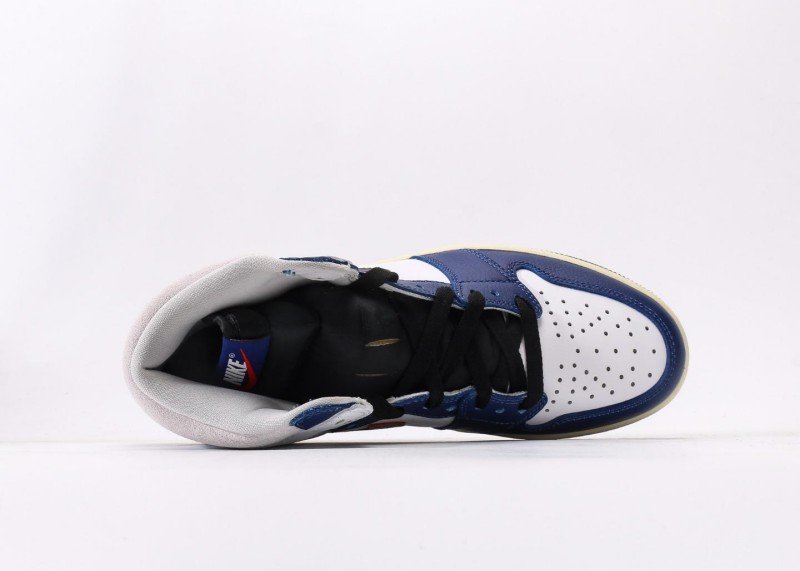 Air Jordan 1 High Blue White Grey Orange Stitch Sneaker - Image 3