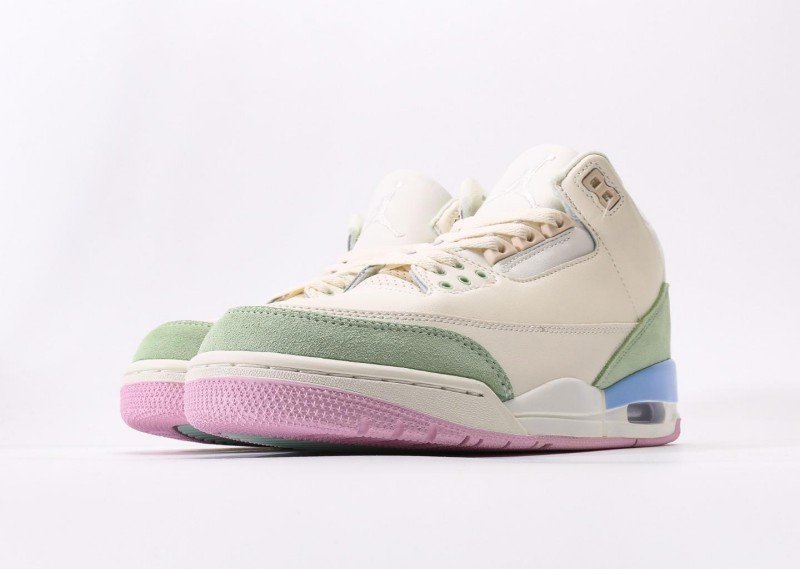 Air Jordan 3 Retro Cream Green Pink Blue Colorway Sneaker - Image 5