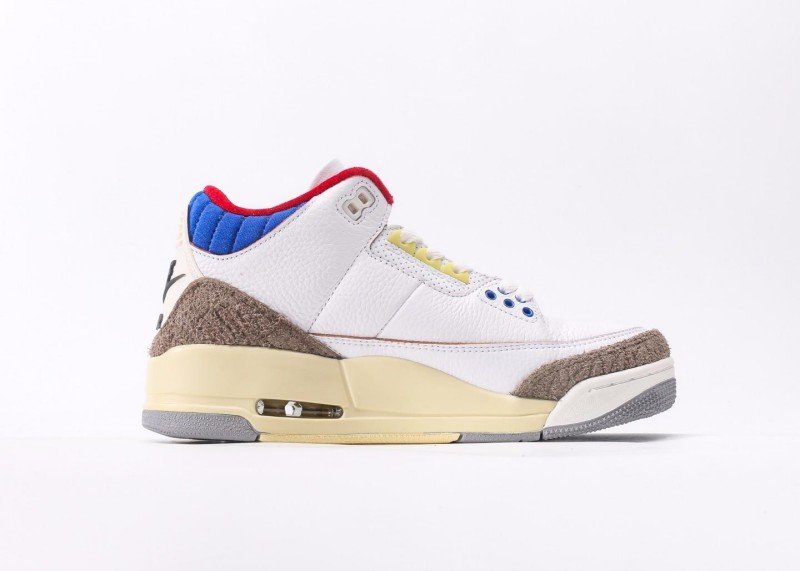 Air Jordan 3 Retro White Brown Red Blue Patchwork Sneaker - Image 2