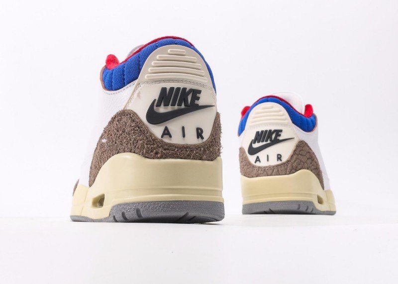 Air Jordan 3 Retro White Brown Red Blue Patchwork Sneaker - Image 6